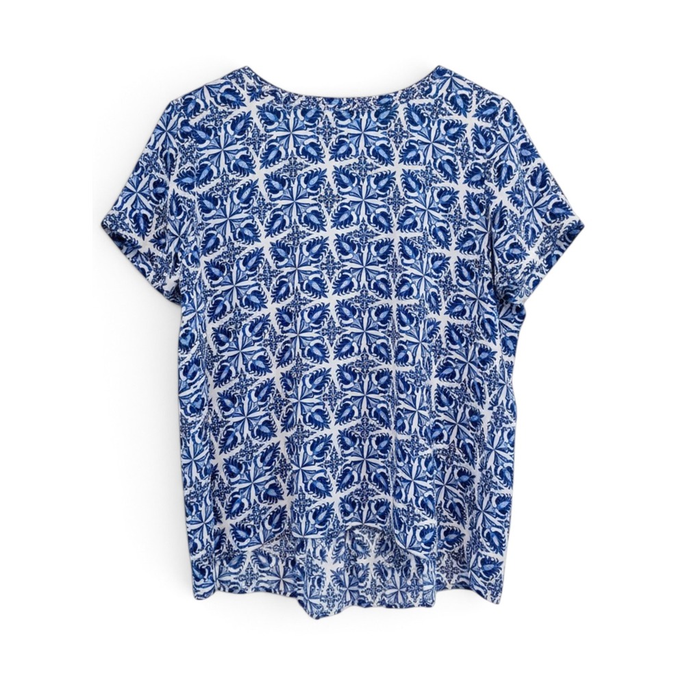LOFT Blouse Women M Coastal Bohemian Office Blue White Damask Beachy Vacation